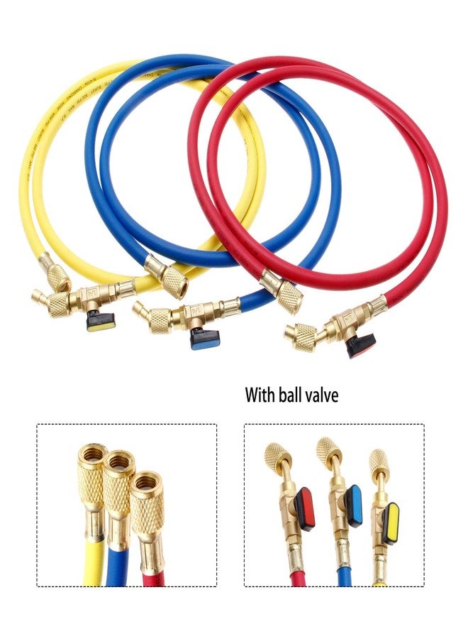 gohantee Refrigerant Charging Hose with Ball Valves HVAC Hoses 1/4'' SAE R410A 800 PSI Fit for R134A R12 R22 R502 R404 Coolant Adding and Air Condition Maintenance 3-Color 3 Pcs - Image 4